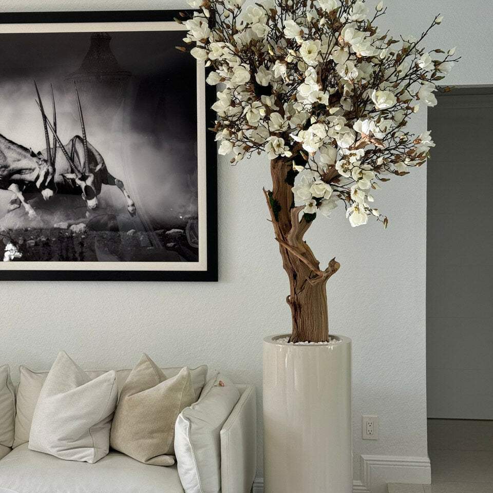 Luxury Artificial Magnolia Tree – Tall Gloss Ivory Vase Edition