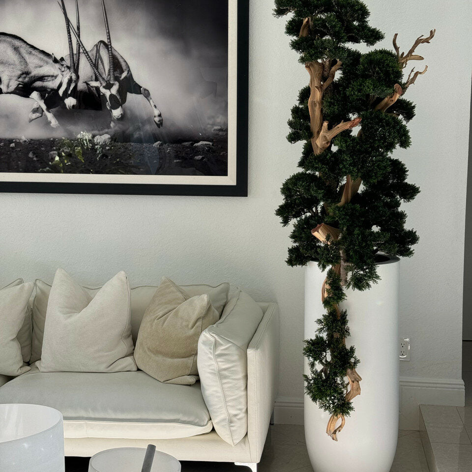 Luxury Artificial Spiral Bonsai Tree – Tall White Vase Edition