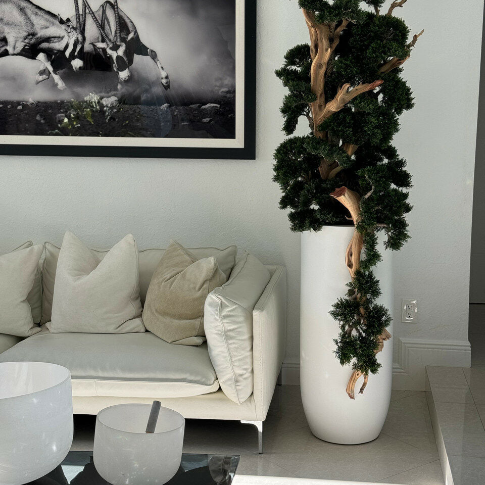 Luxury Artificial Spiral Bonsai Tree – Tall White Vase Edition