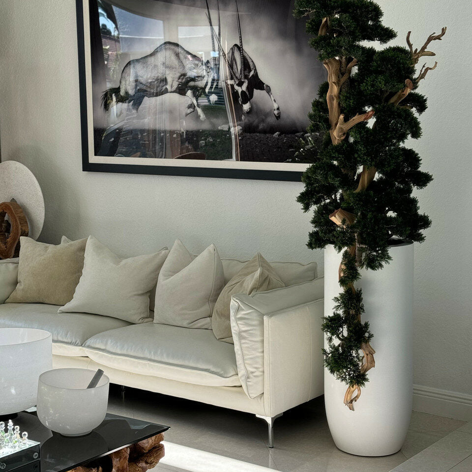 Luxury Artificial Spiral Bonsai Tree – Tall White Vase Edition