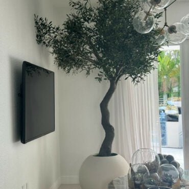 Luxury Artificial Mediterranean Olive Tree – Round Matte Ivory Vase Edition