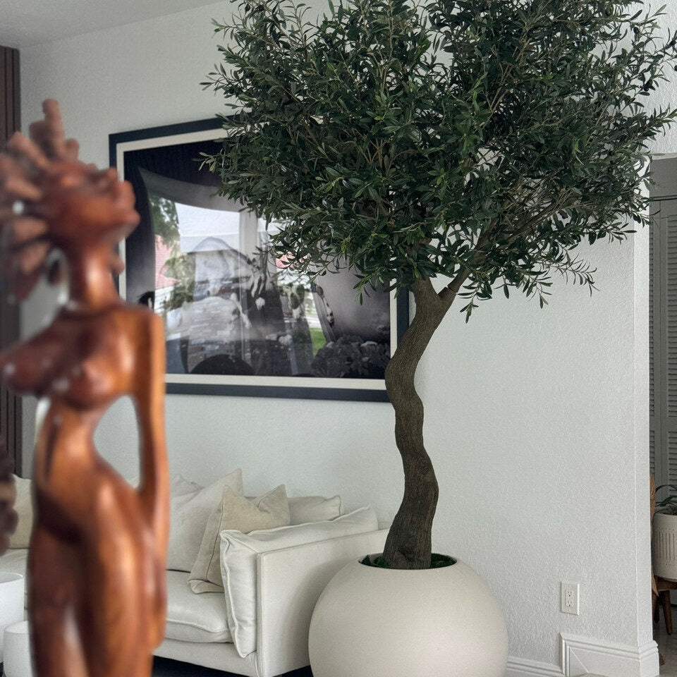 Luxury Artificial Mediterranean Olive Tree – Round Matte Ivory Vase Edition