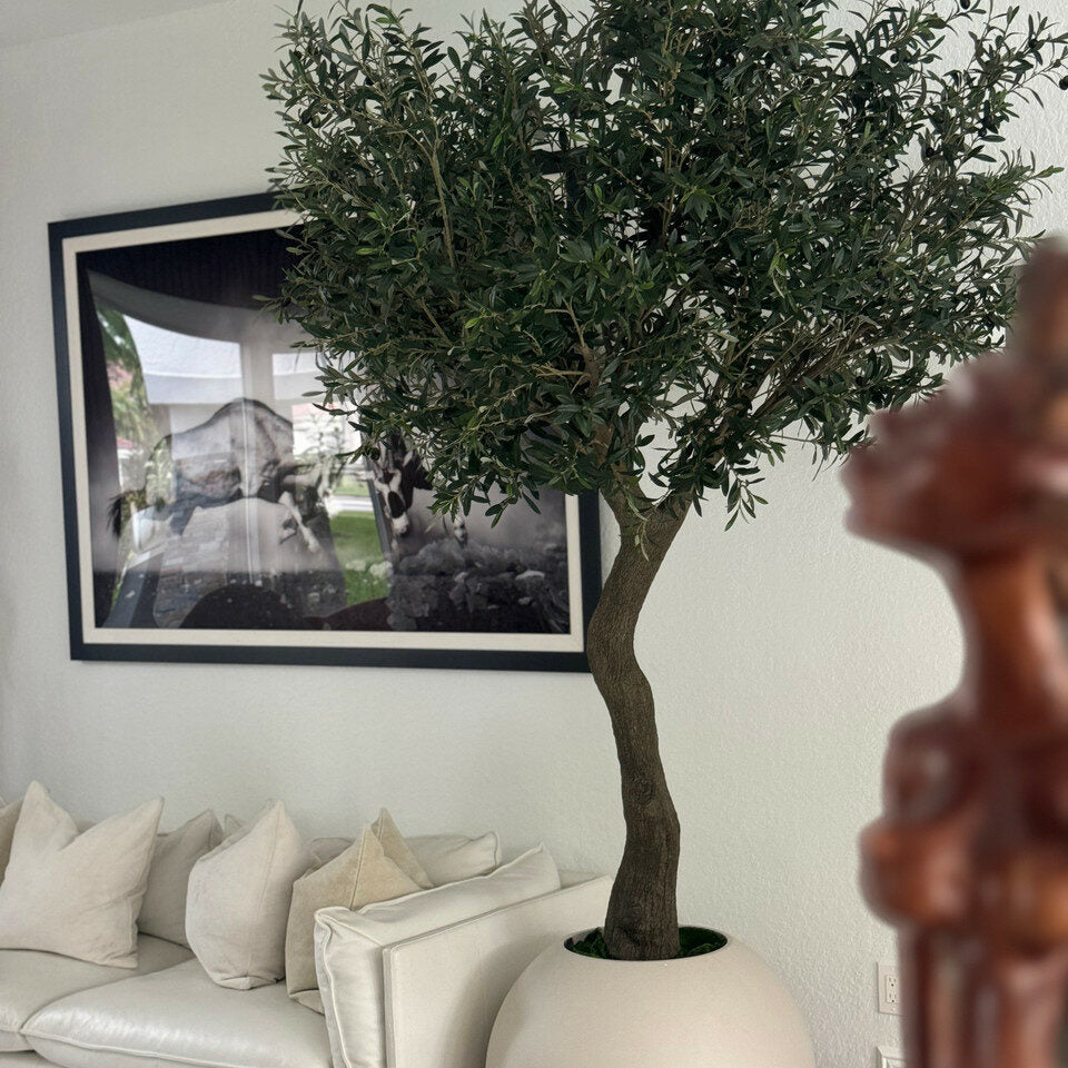 Luxury Artificial Mediterranean Olive Tree – Round Matte Ivory Vase Edition