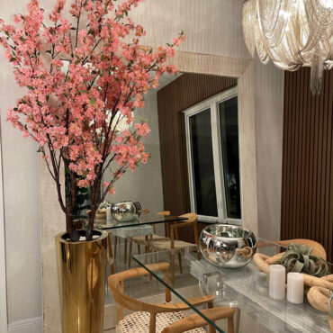 Pink Blossom Luxe Arrangement in Polished Gold Tall Vase