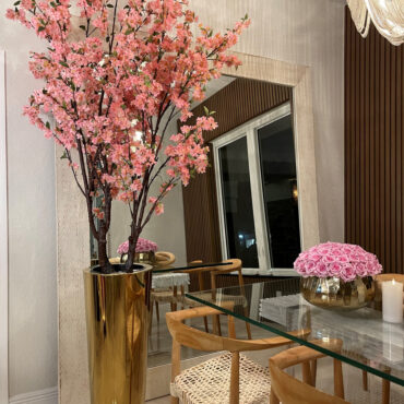 Pink Blossom Luxe Arrangement in Polished Gold Tall Vase