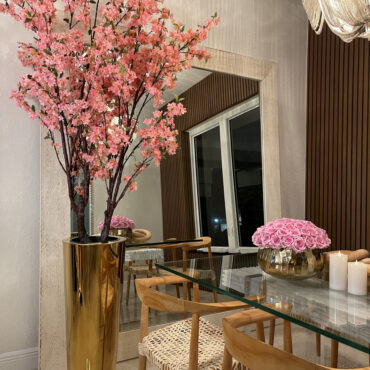 Pink Blossom Luxe Arrangement in Polished Gold Tall Vase