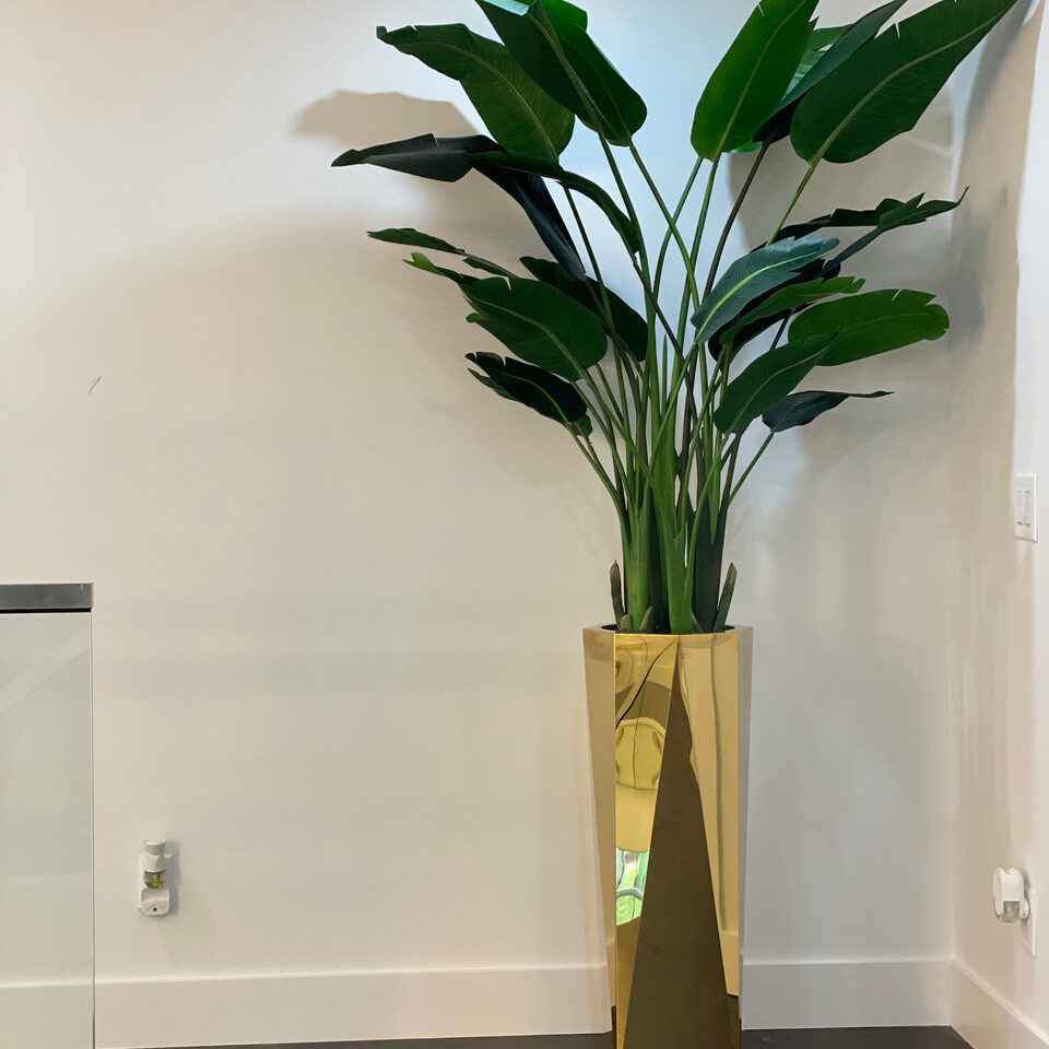 Sculptural Bird of Paradise in Faceted Gold Designer Planter